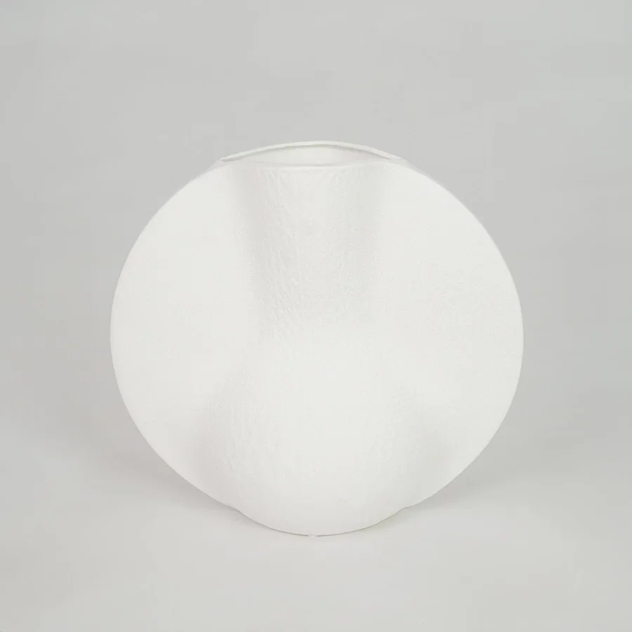 White background image of white ceramic decor plate for modern dining table styling with matte finish.