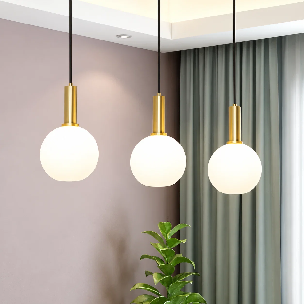 Orb 3-Light Rectangular Cluster Hanging Light With Black Ceiling Plate