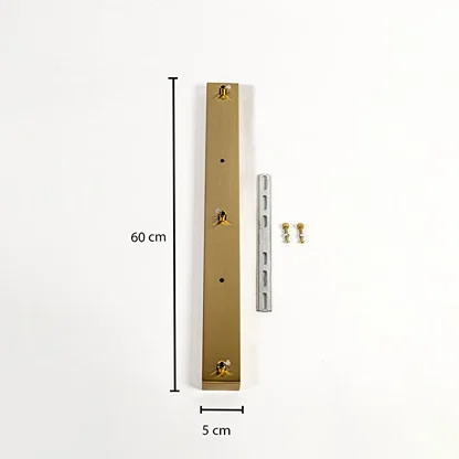 Gold metal ceiling mounting plate dimension image with 5 cm width and 60 cm length for pendant light installation.