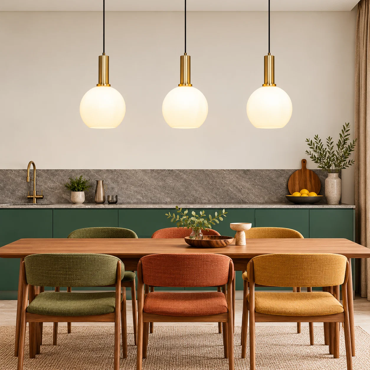 Orb 3-Light Rectangular Cluster Hanging Light With Ceiling Plate - Large
