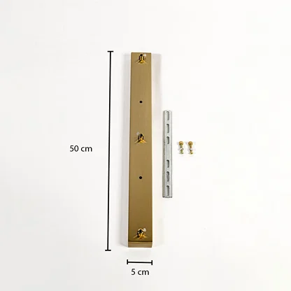 Gold metal ceiling mounting plate dimension image with 5 cm width and 50 cm length for pendant light installation.