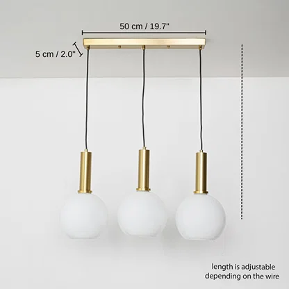 Triple white glass pendant light, 50 x 5 cm (19.7 x 2.0 inches) dimensions