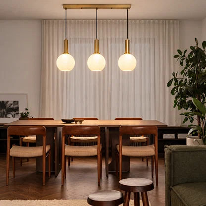 Orb 3-Light Rectangular Cluster Hanging Light With Medium Gold Ceiling Plate