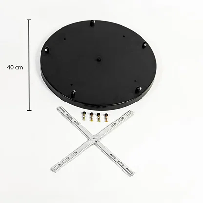 Black metal ceiling mounting plate dimension image with 40 cm width for pendant light installation.