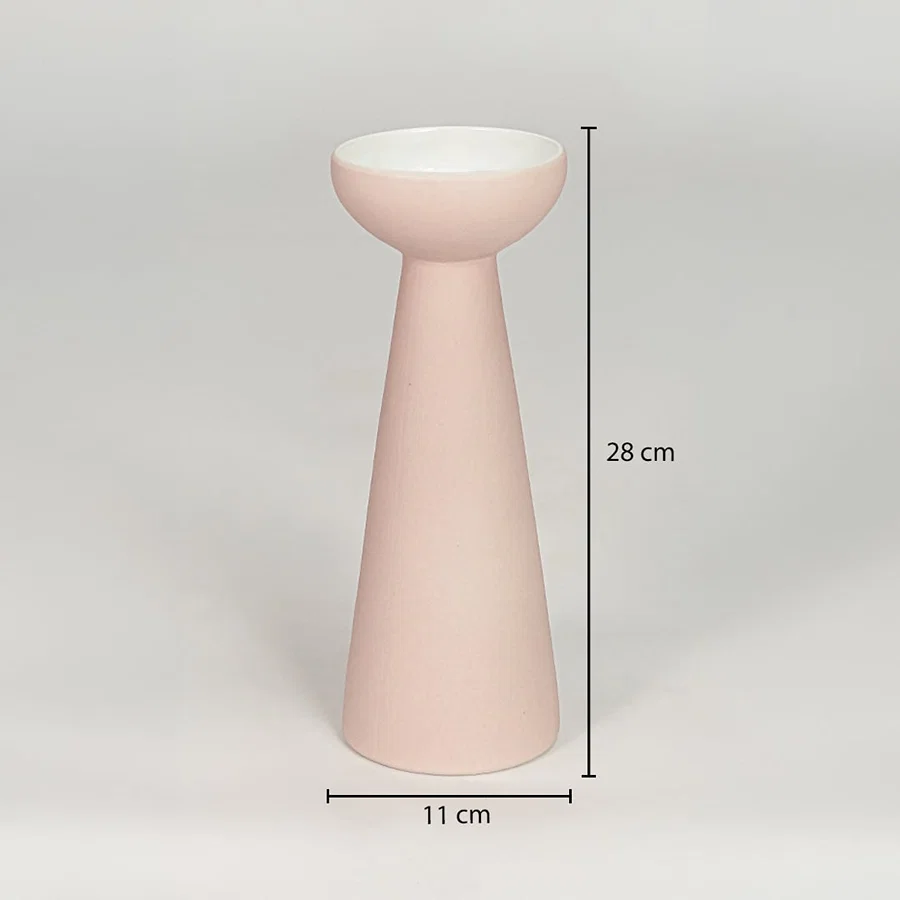 Pink ceramic tall flower vase size 28 cm height 11 cm width modern decorative vase for table console styling.