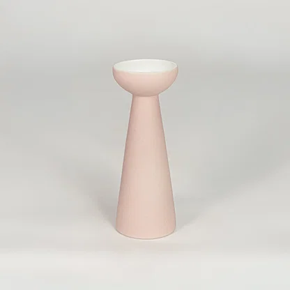 Tall minimalist matte pastel pink pedestal vase for modern home decor and elegant tabletop shelf styling needs.