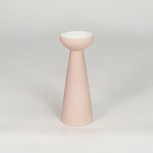 Tall minimalist matte pastel pink pedestal vase for modern home decor and elegant tabletop shelf styling needs.