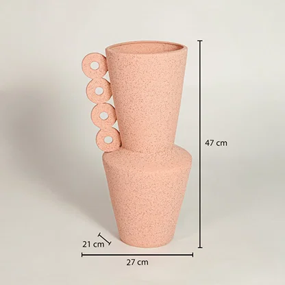 Peach textured ceramic vase dimension image showing 47 cm height 27 cm width and 21 cm depth decorative ceramic accent for floor styling.