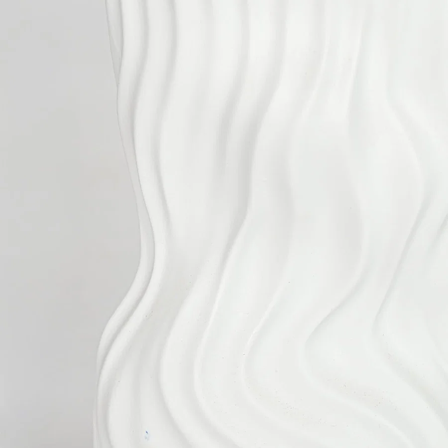 Closeup white textured ceramic vase surface detail modern decorative flower vase for table shelf console decor.