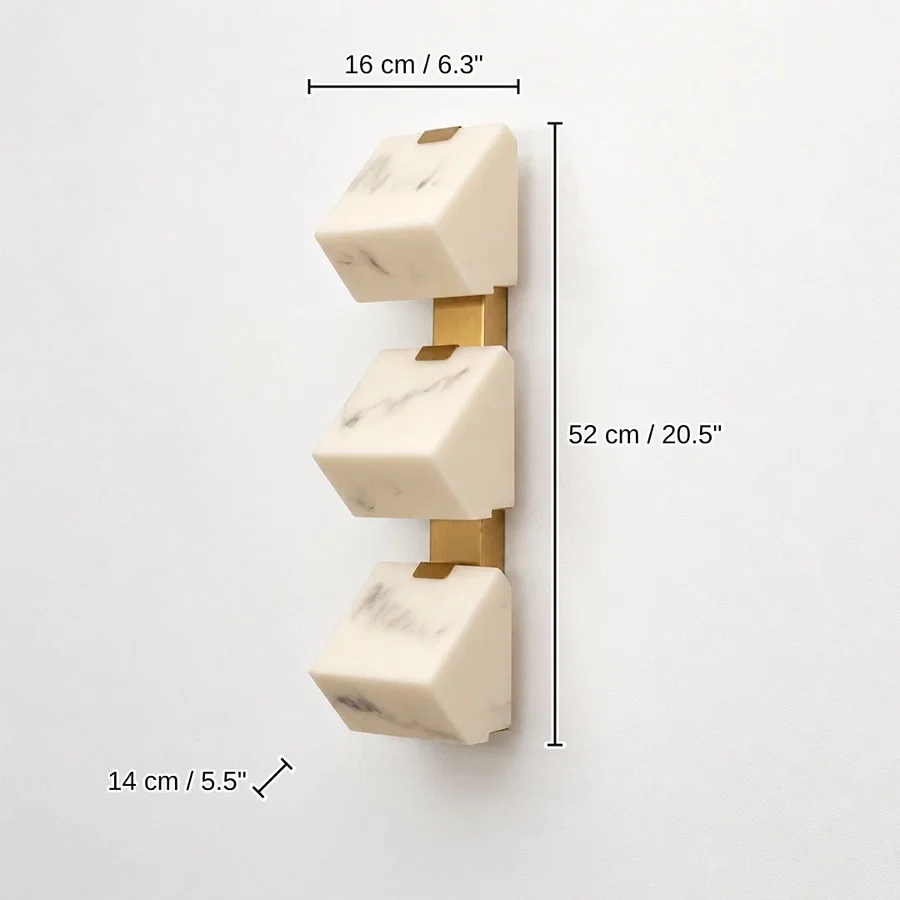 Prisma 3-Light Alabaster Wall Light, 52 x 16 x 14 cm (20.5 x 6.3 x 5.5 inches) dimensions