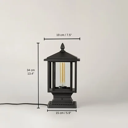 Black outdoor lantern light, 34 x 15 x 19 cm (13.4 x 5.9 x 7.5 inches) dimensions