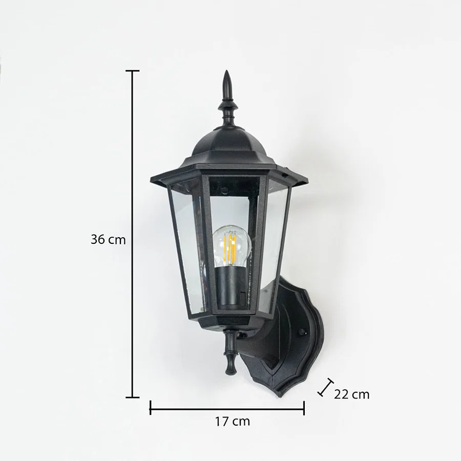 Outdoor wall light dimension image showing 36 cm height 22 cm depth and 17 cm width ideal for home exteriors.