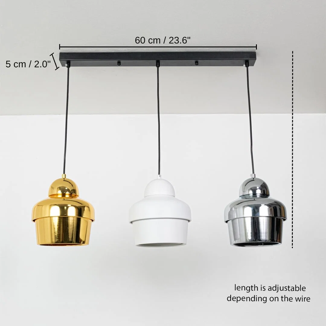 Three color metal pendant light, 60 x 5 cm (23.6 x 2.0 inches) dimensions