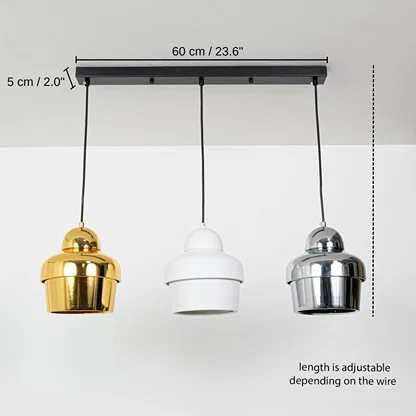 Three color metal pendant light, 60 x 5 cm (23.6 x 2.0 inches) dimensions