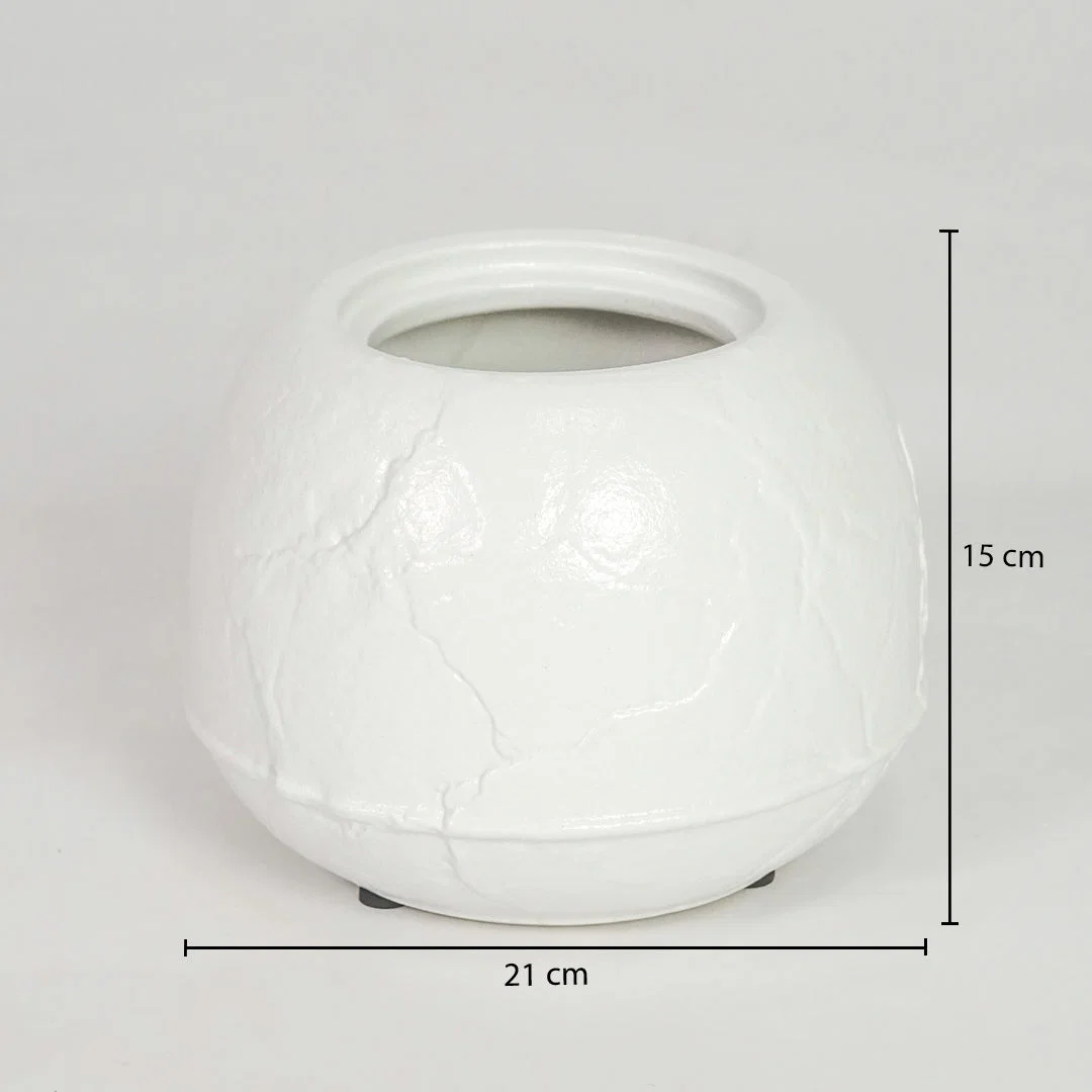 White ceramic planter bowl dimension image with 15 cm height and 21 cm width for modern tabletop decor.