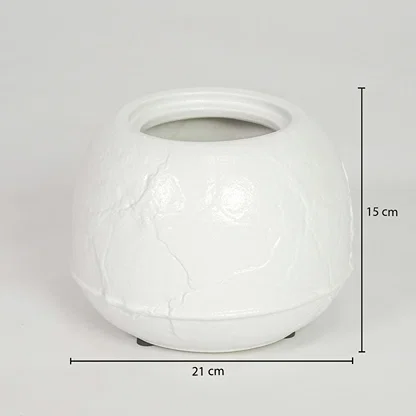 White ceramic planter bowl dimension image with 15 cm height and 21 cm width for modern tabletop decor.