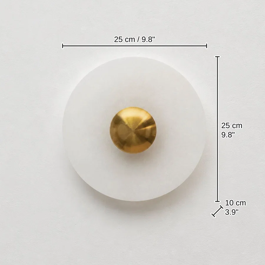 Solaria Round Disc Wall Sconce, 25 x 25 x 10 cm (9.8 x 9.8 x 3.9 inches) dimensions