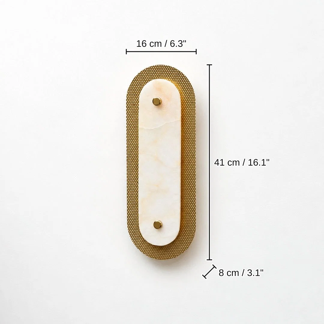 Solstice Alabaster Wall Sconce - Gold, 41 x 16 x 8 cm (16.1 x 6.3 x 3.1 inches) dimensions