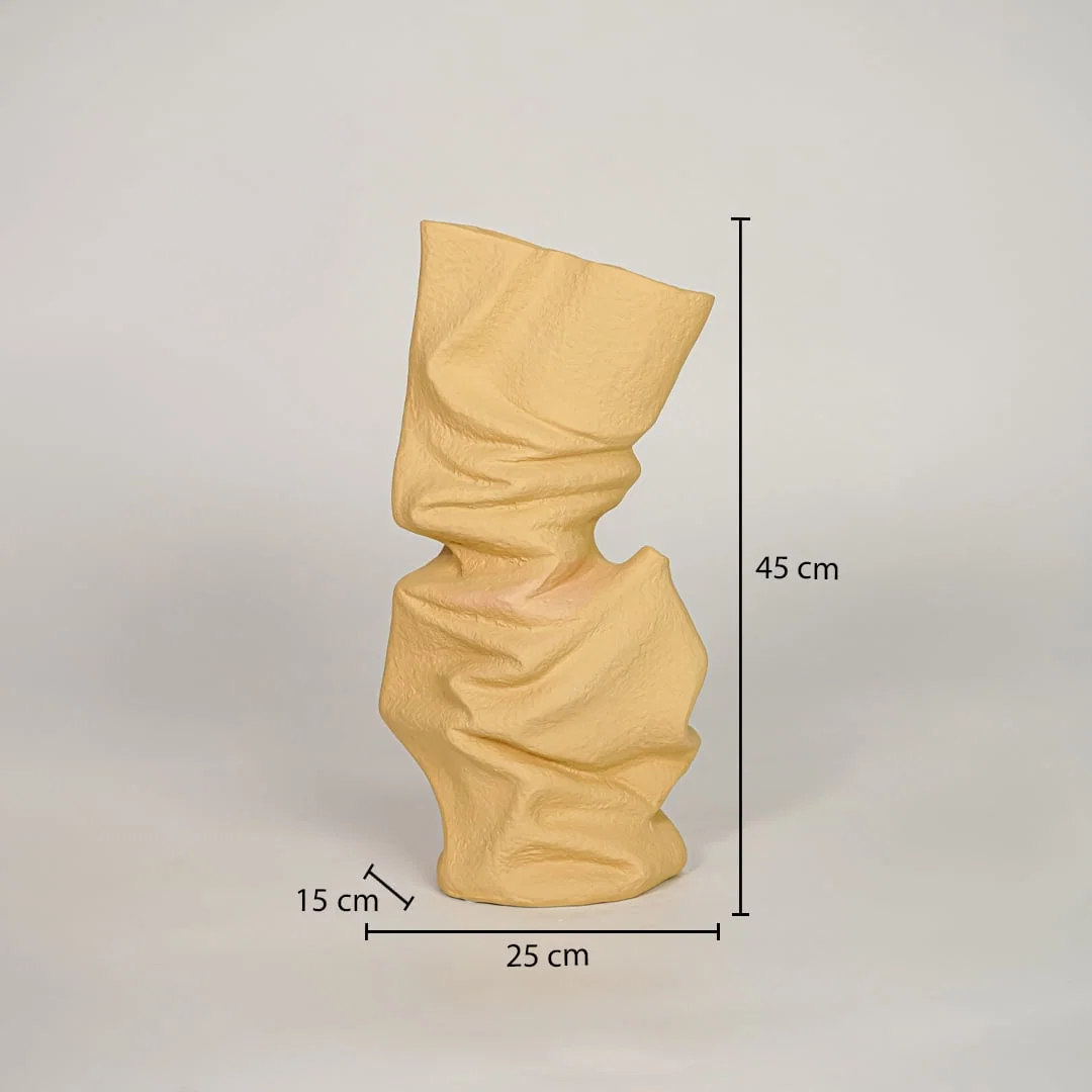 Beige ceramic vase measuring 45 cm height and 25 cm width for modern tabletop and shelf decor styling.