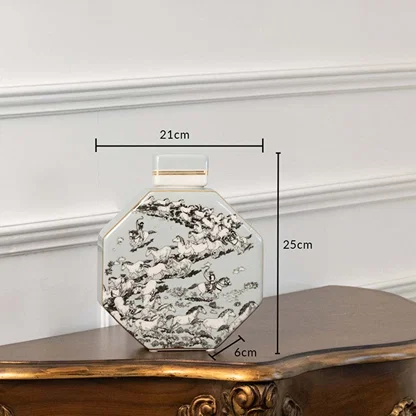 White octagon ceramic jar with grey floral artwork in a front view measuring 19 cm width and 19.5 cm height ideal for elegant tabletop décor styling.