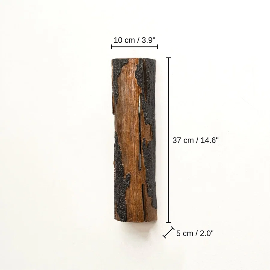 Sylva Wood Bark Wall Sconce, 37 x 10 x 5 cm (14.6 x 3.9 x 2.0 inches) dimensions