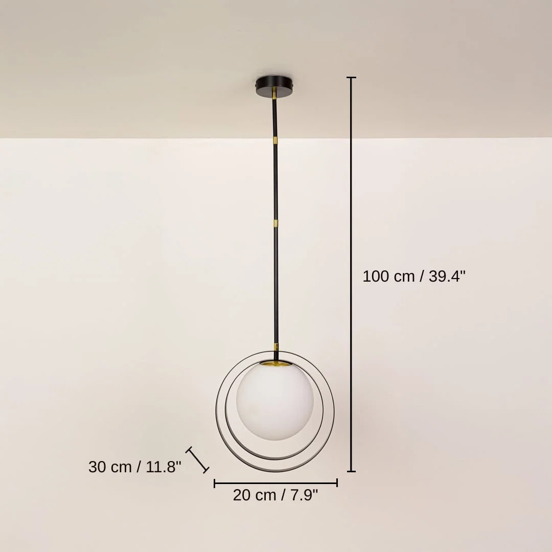 Modern gold ring pendant light, base 100 x 20 x 30 cm (39.4 x 7.9 x 11.8 inches), canopy 10 x 10 cm (3.9 x 3.9 inches) dimensions