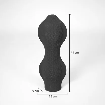 Dimension image of black ceramic textured vase measuring 41 cm for elegant floor decor styling and matte finish.